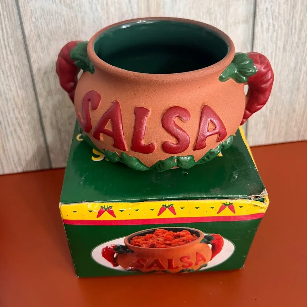 Chili Pepper Terra‎ Cotta Salsa Pot Bowl Southwestern Serving Dish Red Green